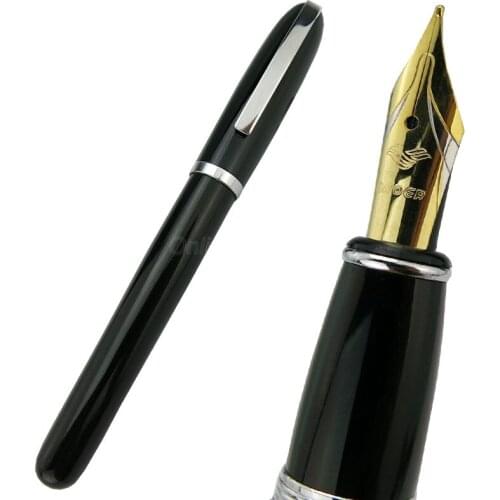 Baoer Fashion Fountain Pen Black Barrel With Silver Clip Iridium Medium Nib Unique Design For Business Writing Pen