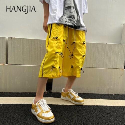 Streetwear Baggy Harem Shorts Elastic Buttons Drawstring Sweatpants Short for Men Women Hip Hop Dance Casual Shorts Mens