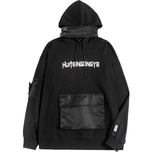 Techwear Streetwear Hip Hop Hoodie Pullover Men Black Loose Oversized Harajuku Japanese Punk Multi Pockets Tactical Outerwear