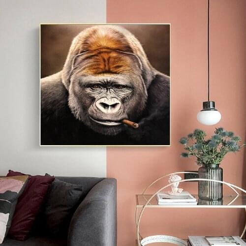 Street Wall Art Canvas Print Animal Painting Gorilla Smoking Cigar Picture For Living Room Home Decor No Frame Animals Canvas