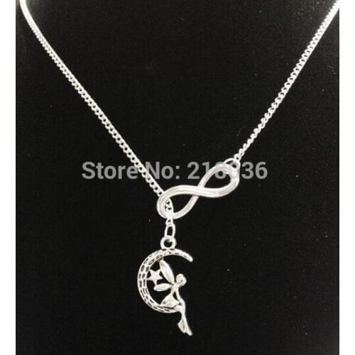 Vintage Silvers Infinity lariat Punk Crescent Moon Star Angel Necklaces Pendants Charms Choker DIY For Woman Jewelry Gift