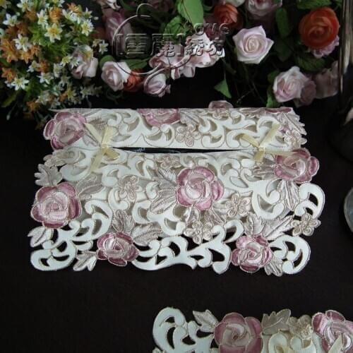 Purple rose High-end luxury embroidery cloth art European style Paper towel set Take paper towel set 24*12*8cm