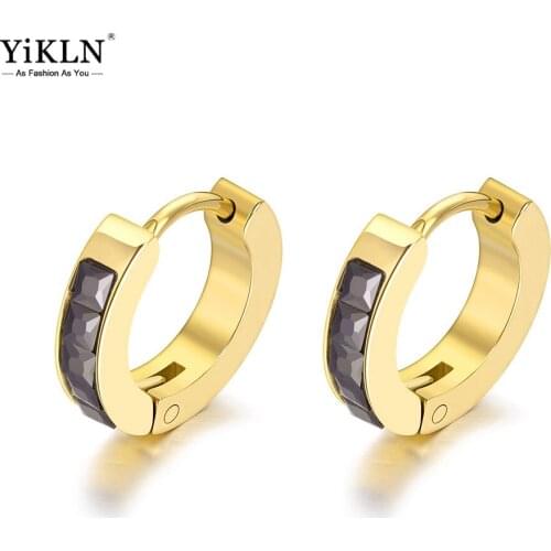 YiKLN Titanium Stainless Steel Cubic Zirconia Hoop Earrings Jewelry For Women Fashion Black Crystal Bohemia Earrings YE19179