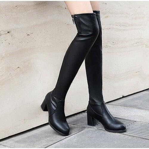 Women Boots Over The Knee Fashion Sexy High Heel Ladies Stretch Fabrics Slip-On Shoes Female Winter Warm Long Boots 2021 New