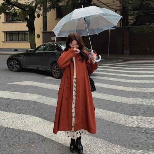 Brick Red Trench Coat Women Mid-length Autumn Wear 2020 Womens New Korean Loose Popular Beige Windbreaker Female Outwear Q190