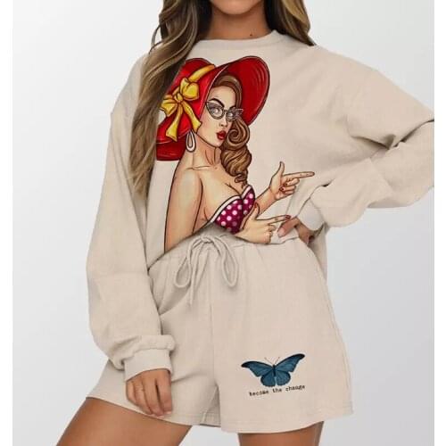 2021 New Tracksuit 2 Piece Set Autumn Pullover Hoodie + Short Pants Suit Autumn Long Sleeve Sweatshirt Sportswear Suit For Woman