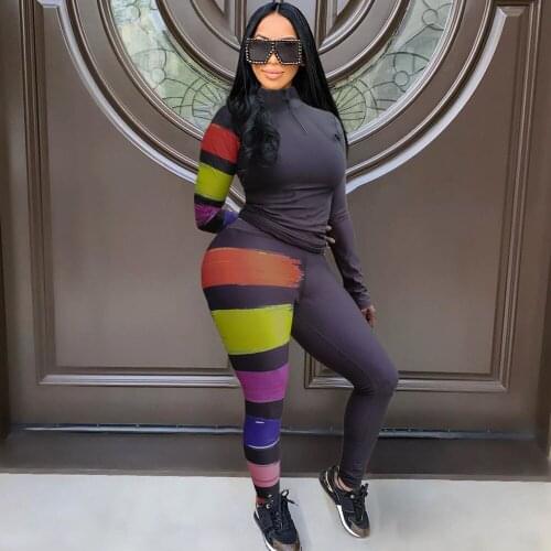 Colorful Striped Casual Sporty Tracksuit Women Two Piece Outfits Bodycon Sweatshirt Leggings Pants Set Joggers Sweat Suits Woman