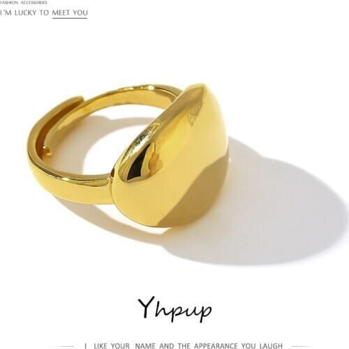 Yhpup Statement Geometric Adjustable Ring for Women Gold Metal Texture Ring Accessories Anillos Mujer Party Gift Jewelry 2020