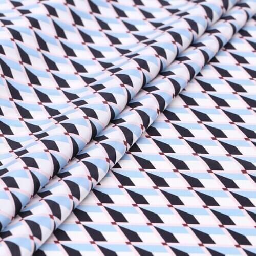 1 Meter Geometric Grid 16 Printing Draped Silk Crepe De Chine Dress Fabric