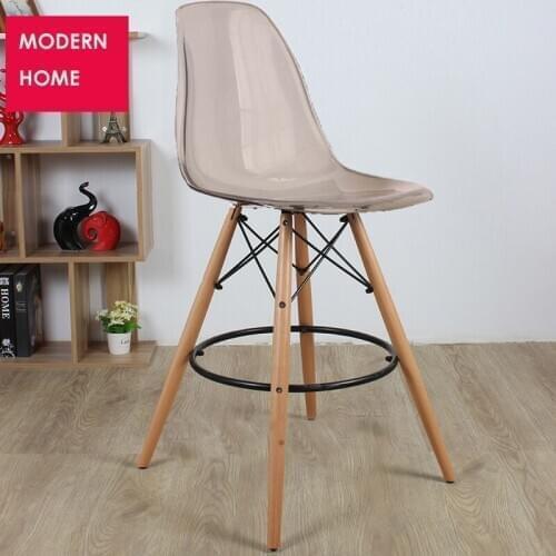 Modern Design Transparent clear Plastic Wood kitchen room Counter stool Bar Stool High Bar Chair Seat Height 65cm or 69cm 1 PC