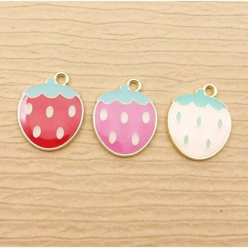 10pcs 16x20mm enamel fruit strawberry charm for jewelry making crafting fashion earring pendant bracelet necklace charms