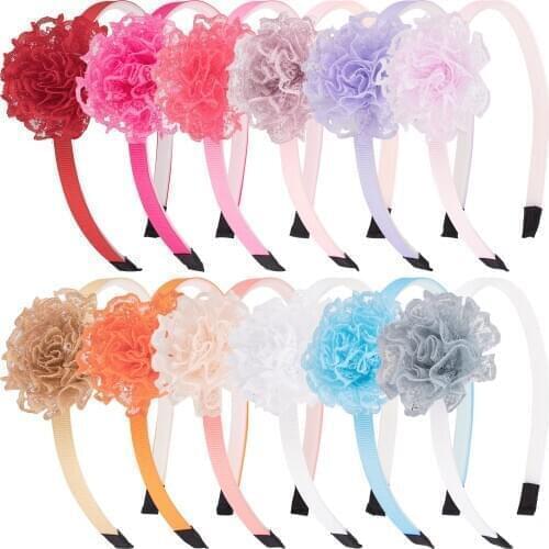 12pcs/set Lace Flower Bow Headband for Girls Children Floral Hairband 2.5 Inch Hair Bows Head Bands with Teeth Sweet Headwear