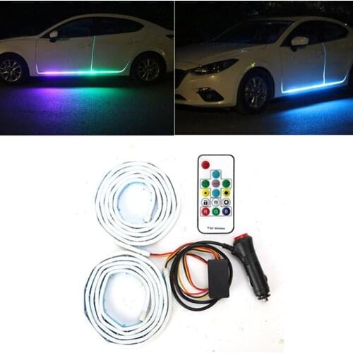 2pcs Car door streamer marquee LED running water side door atmosphere lamp colorful decorative light guide strip breathing lamp