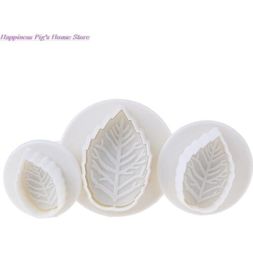 3Pcs Cake Rose Leaf Plunger Fondant Decorating Sugar Craft Mold Cutter Cake Decorating Pastry Cookie Cake Tools