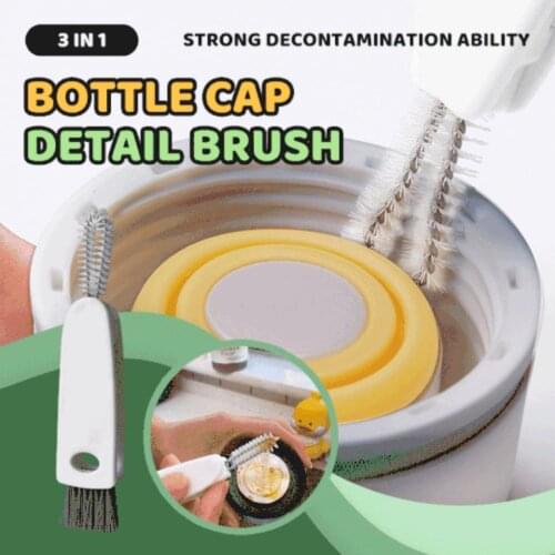 3 In 1 Bottle Cap Detail Brush Portable Multifunctional Lunch Box Rubber Ring Groove Cleaning Brush Cup Cover Cleaning Brush#50g