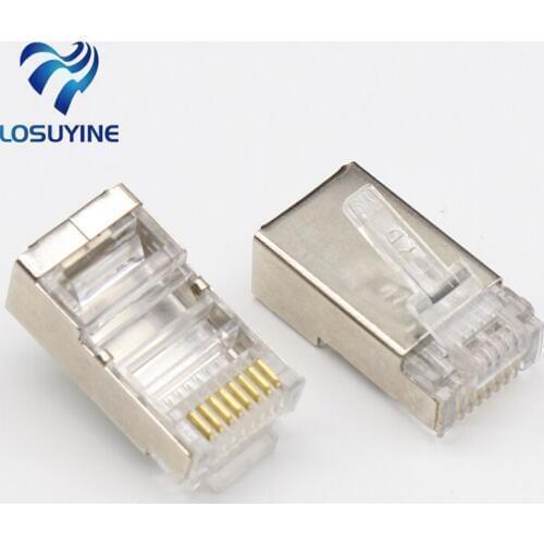 50pcs rj45 connector cat6 shielded network connectors rj45 plug 8p8c terminals for stp ethernet Cable switches modem
