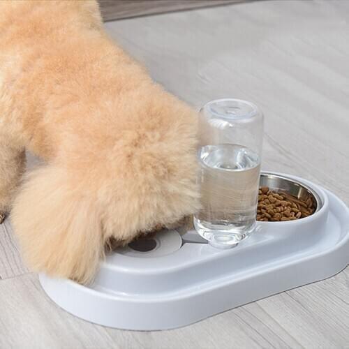 500ML Dog Cat Double Bowl Automatic Pet Feeder Automatic Drinking Water Portable Water Dispenser Food Dish Portable Dog Bowl