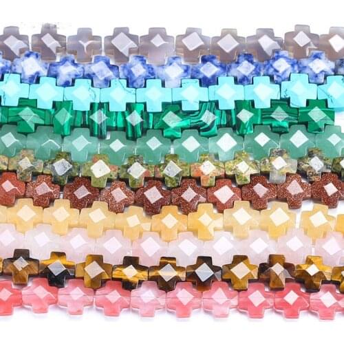 Natural Stone 12mm Cross Faceted Loose Spacer Beads For Jewelry Making 17 Pcs DIY Jewelry Accessorries Bead For Bracelet