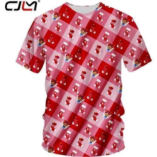 CJLM New Recommend Mens Christmas O Neck Tshirt 3D Printed Stockings And Gift Boxes Red Oversizend Man T-shirt 5XL