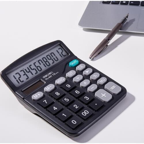 Deli 1PC 12Digital LCD Display Calculator Computer Financial Accounting (Solar Power and battery)