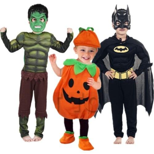 Childrens Halloween Cute Pumpkin Costume Baby Kids Cosplay Black Bat Man the hulk Costume Giant Masquerade carnival Costume
