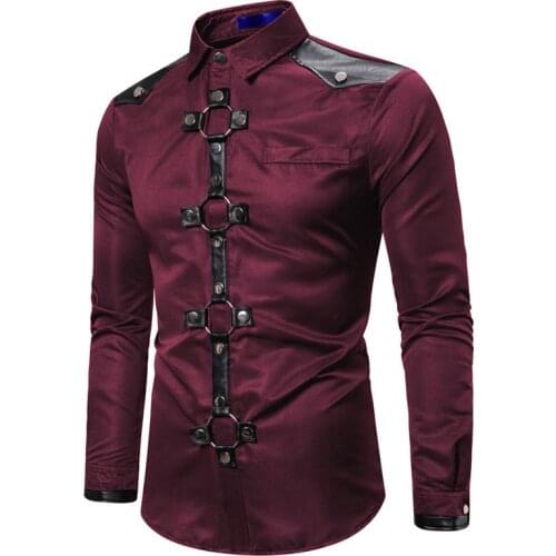 Men New Goth Style Rivet Solid Color Cargo Shirt Slim Fit Party Singer Stage Streetwear For Men Clothing