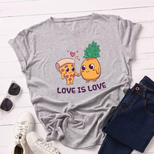 Women T-shirts 100% Cotton S-5XL Graphic Tees Female Shirts Summer Tops Pizza Pineapple Printed Funny T Shirt Clothes