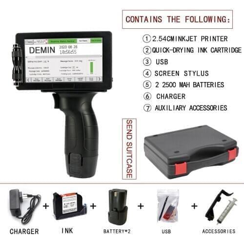 Handheld Inkjet Printer 5" Screen 25.4mm Font Portable QR Printer Color Barcode Printer with Ink Cartridge For Customized Text