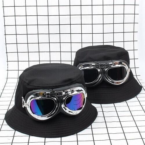 Fashion Wild Students Pilot Large Glasses Hip Hop Hat Men Women Street Trend Bucket Cap Gorras