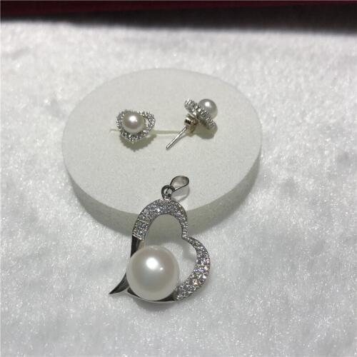 Natural freshwater pearl AAA 10-11 mm Tibetan silver zircon inlay pendant necklace earrings set