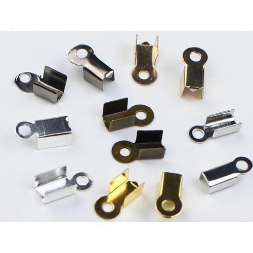 200pcs/lot Cord End Caps Cove Clasps String Ribbon Leather Clip Tip Fold Crimp Beads Connectors for DIY Jewelry Making Supplies