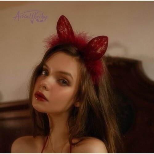 Japanese Anime Accessories Cute Bunny Ears Cosplay Sexy Lace Cat Lolita Hair Band Headdress Rabbit Ears Feather Headband