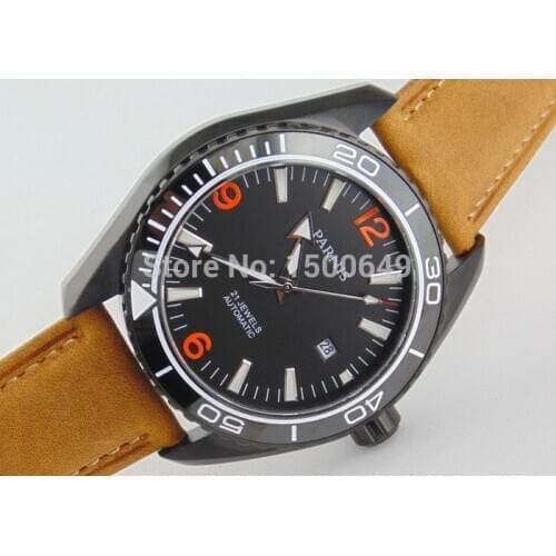 Parnis 45mm mechanical Ceramic Bezel Sapphire Glass Mens Automatic Watch E1248