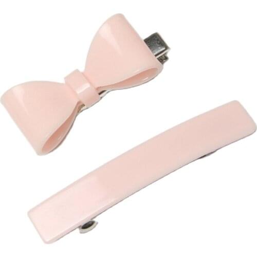 Lovely Pink Acrylic Bow Hair Clip And Acrylic Barrettes Hair Accessories Set For Girl Headwear Gift
