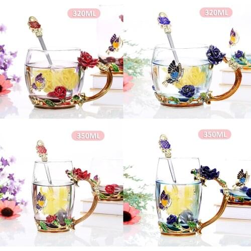 French Afternoon Tea Coffee Cupset Enamel Craft Glass Cup Exquisite 3D Flower Tea Cup Mothers Day Teachers Day Bridesmaid Gift