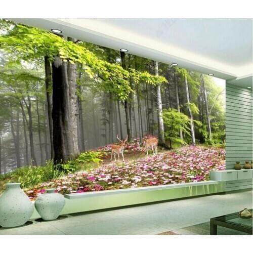 Custom photo 3d room wallpaper Non-woven and silk Forest wonderland flowers and elk 3d wall murals wallpaper for walls 3 d