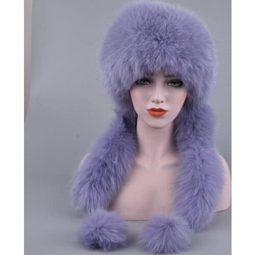 Natural Fox Fur Bomber Hats Russian Women Winter Thick Warm Real Fox Fur Hat Luxury Lady Fox Fur And Rex Rabbit Fur Caps