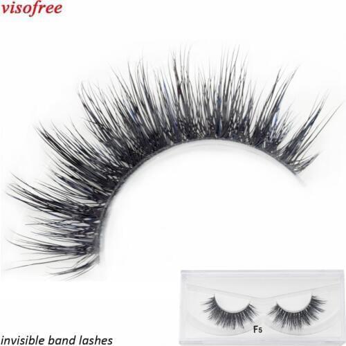 Visofree Mink Eyelashes Clear Band Eye Lashes Crisscross Transparent Band False Eyelashes Handmade Dramatic Lashes Upper Lash F5