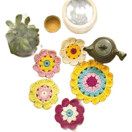 New flower Lace round cotton crochet table place mat pad Cloth placemat cup mug colorful coaster doily kitchen Christmas decor