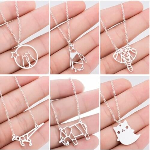 Sasusp Cute Animal Chain Necklace Choker Stainless Steel Penguin Animal Pendants Necklaces Jewelry Gift For Women Kids