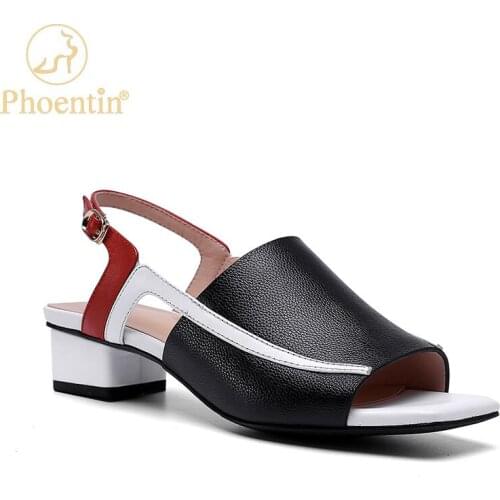 Phoentin sandals women 2021 elegant ladies shoes mid heels genuine leather summer square toe shoes plus size 34-42 FT1131