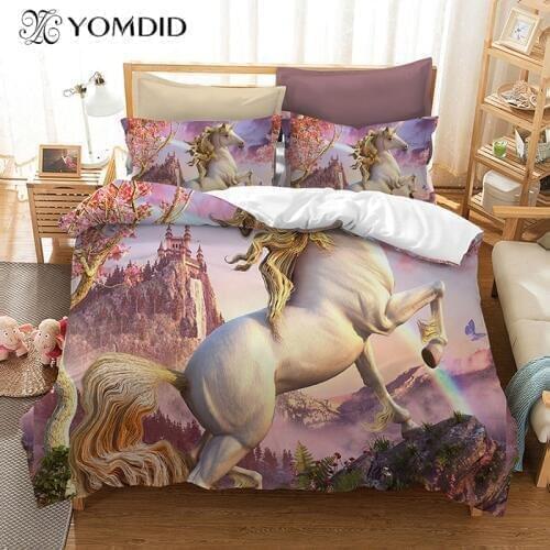 2/3 pcs Cartoon Animal Bedding Sets Unicorn Duvet Cover With Pillowcase Bedroom Decorations Polyester Printed Duvet Cover Sets