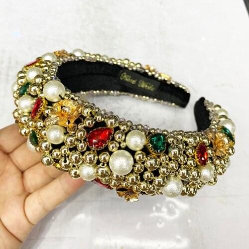 Gravel Beads Gold Pearl Thick Sponge Velvet Hair Bands Non-slip Beaded Luxury Gorgeous Headbands Fashion Hair Accessories