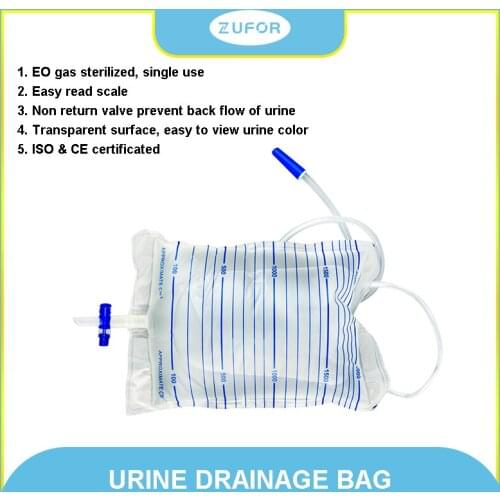 2000ml Autoclave Sterilized Medical Urology Bag Cross Valve drainage Urine bag Teaching Homehealth care or hospital use