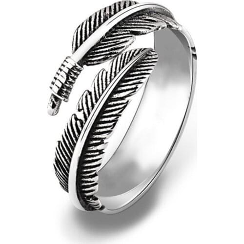 Retro High-quality 925 Sterling Silver Jewelry Thai Silver Not Allergic Personality Feathers Arrow Opening Rings