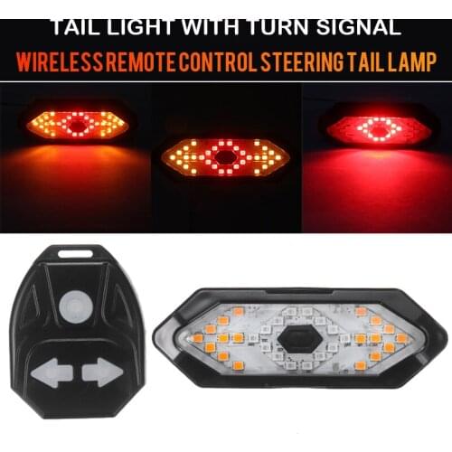 Bicycle LED Rear Tail Light Turn Signal Indicator Wireless Remote Control Lamp Cycling Turning Safety Warning Lamp Red+Yellow