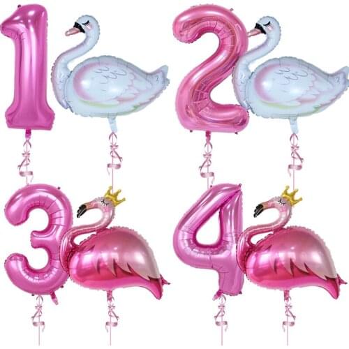 2pcs white swan flamingo Aluminum Balloon 40Inch Pink Number Hawaiian Theme Summer Party girls Birthday Baby Shower Supplies