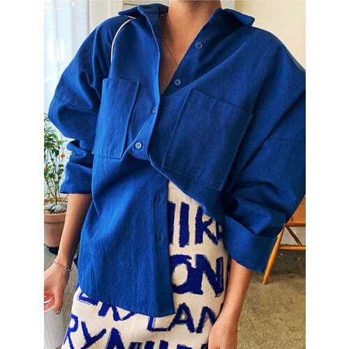 Fashion New High Street Women Solid Shirts Collar White Blue Ladies Shirt Full Sleeves for Female Casual Clothes 2021