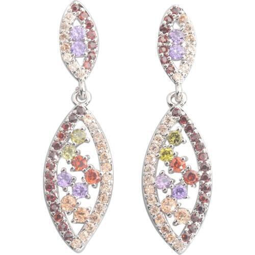 Glamorous Multi-Color MultiGem 2*2mm Semi-precious Silver Cool For Womens Stud Earrings ED0234