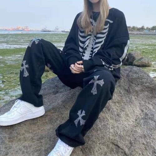 Women pants Street Cross printed straight tube wide pants men and women fried Street American style casual pants sweatpants